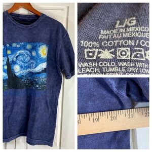 Van Gogh Starry Night Graphic T Shirt Large Blue Cotton Art Print Tee Art Artist